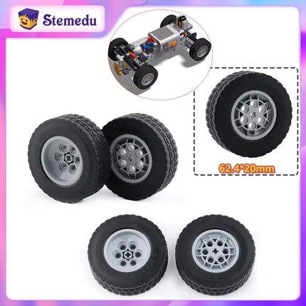2PCS/4PCS/8PCS 62.4*20mm Cars Wheels Moc Building Blocks Tires + Wheels Technology Bricks Modified DIY Assembled Model Toy Parts