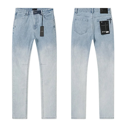 RTA Brand Men's Slim Fit Paint Graffiti Damaged Destroyed Hole Skinny Denim long Trouser Jeans Pants Streetwear