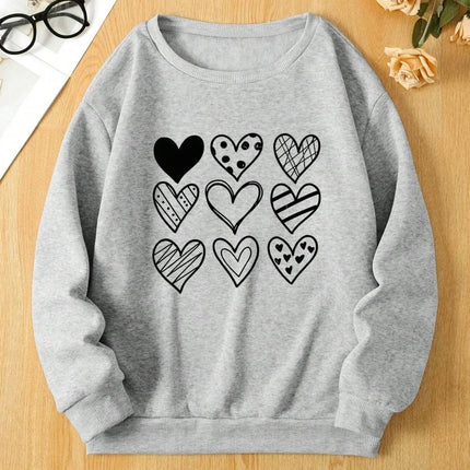 Simple Lines Heart Drawing Printing Women Hoodies Harajuku Hoody Fashion Clothing Comfortable Winter Autumn Sweatshirt
