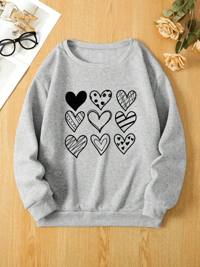 Simple Lines Heart Drawing Printing Women Hoodies Harajuku Hoody Fashion Clothing Comfortable Winter Autumn Sweatshirt