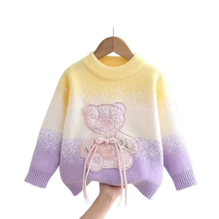 Fringe Bear Girls Sweaters New Fall Winter Children Cartoon Pullover Appliques Teenagers Knit Sweater Cozy Furry Sweater HY12111
