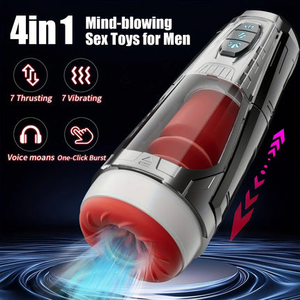 Male Masturbator Cup With Realistic 3D Sleeve 7 Thrusting & Vibrating Stimulation Modes  for Male Masturbation Penis Training