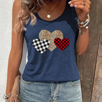 Fashion Women Racerback Tanks Leopard Print Heart Graphic Tank Top Summer Casual Outfit Heart Leopard Print Lover Sexy Short Top