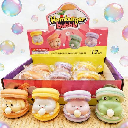 Cute Animal Frog Spitting Bubble Burger Stress Relief Pinch Children's Toys Office Funny Vent Toys Desktop Decorative Ornaments