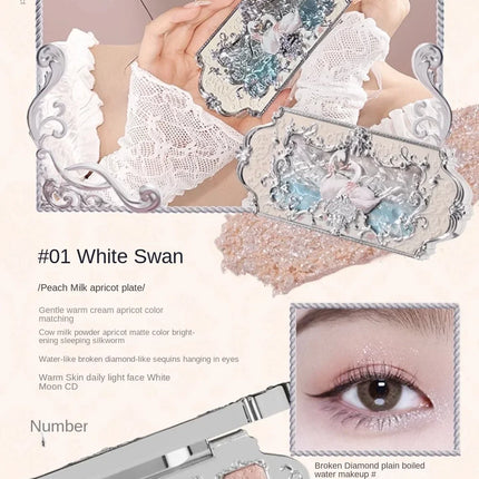 Flower Knows black Swan Ballet Eyeshadow Palette Matte Fine Shimmer Pearl Face Palette 6 Colour Glitter Eye Shadow