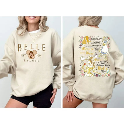 Disney Princess Belle Women's Hoodie Autumn/Winter New Men's and Women's Casual Fashion Harajuku Street Hoodie