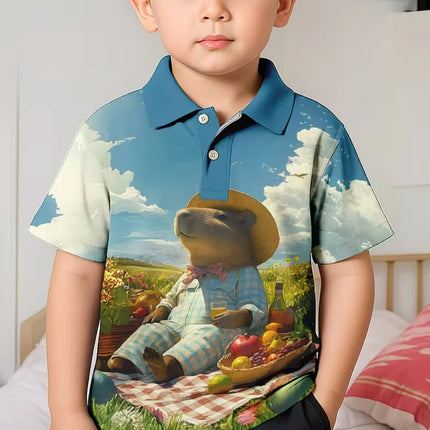 Cute Capybara Graphic Polo Shirt for Boys Funny Animal Short Sleeve Child Polo Shirt Summer Casual Loose Y2k Children's Clothing