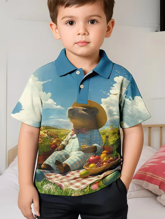 Cute Capybara Graphic Polo Shirt for Boys Funny Animal Short Sleeve Child Polo Shirt Summer Casual Loose Y2k Children's Clothing