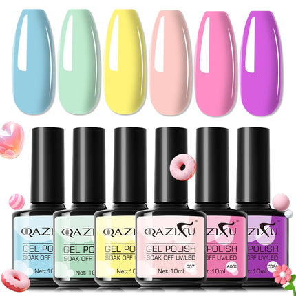 QAZIXU 1/6Pcs Yellow Green Nail Polish Set Blue Nail Gel Polish Semi Permanent Soak Off UV Nail Art Popular Color Spring Summer