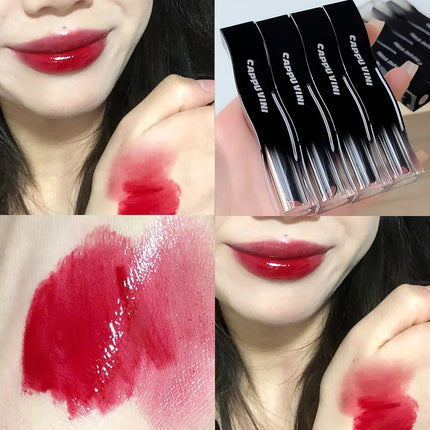 Cappuvini Red Lip Tint Black White Tube Lipstick Light Watery Lip Glaze Soft Mist Lip Gloss Moisture Lipstick 1pcs Mirror Watery