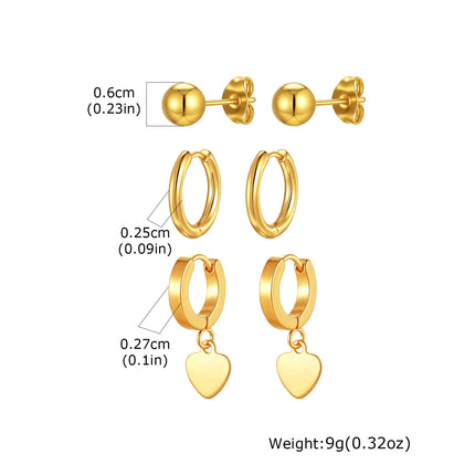 Vnox 6pcs/set Stainless Steel Stud Hoop Earrings Simple Classic 18K Gold Plated Earrings For Women Holiday Jewelry Set Wholesale