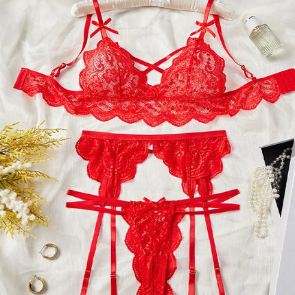 6 Styles Lace Woman Lingerie Adjustable Bra And Panty Garters 3pcsTransparent Thin Underwear Set Sexy Delicate Bra Hot Exoti Set