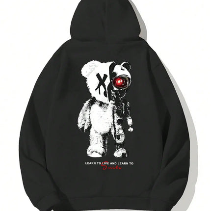 Cartoon Machine Bear Print Pullovers Men Cartoons Creative Hoodie Oversize Fashion Clothing All-Match Autumn Winter Male Hoody