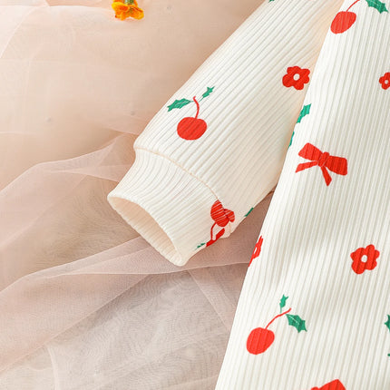 2025 Cute Baby Girls Rompers Long Sleeve Outwear Newborn InfantPrint Cherry Jumpsuits Two Pieces Spring Autumn For 0-1Y