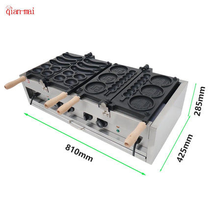 Commercial 4 in 1 Banana Egg Gold Coin Ball Bubble Waffle Machine Korean Bread Baking Machine Won Cute Face Smile Waffle Maker