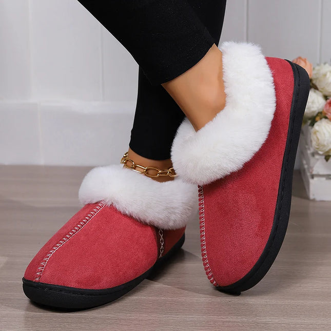Fur Ankle Fluffy Slippers Women 2024 Winter Warm Plush Indoor Home Slippers Woman Faux Suede Closed Toe Soft Sole House Shoes