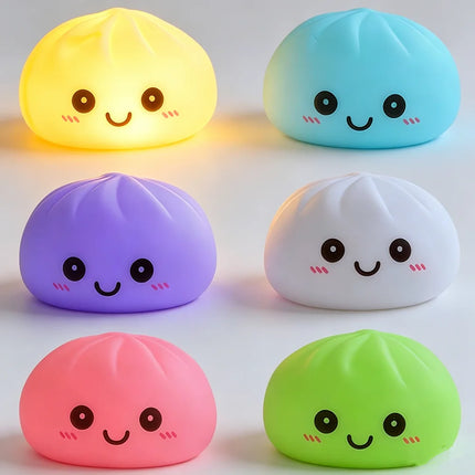 New LED Bun Squishy, Glowing Stress Ball, Light-up Bubble Spitting Bun, Realistic Steamed Bun，Desk Decoration