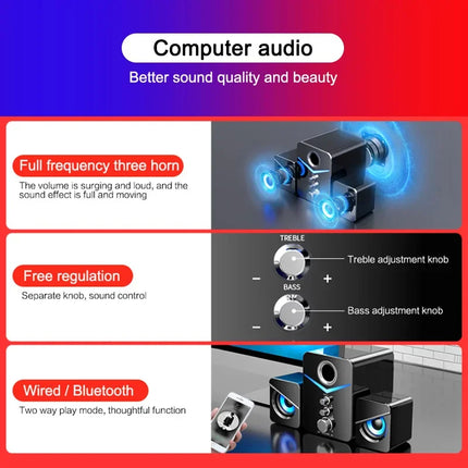 Black Upgrade Bluetooth Wired Dual Mode Surround Bass Stereo Sound Speaker for Desktop Laptop TV