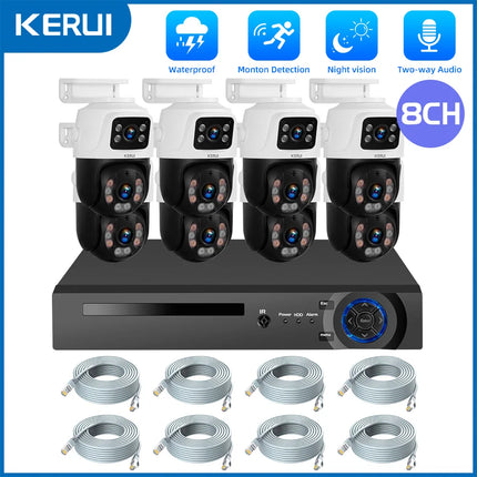 KERUI Waterproof 6MP HD POE Surveillance Camera System Dual Lens PTZ WIFI IP Home Security 4CH 8CH POE NVR Video H.265 CCTV Kit