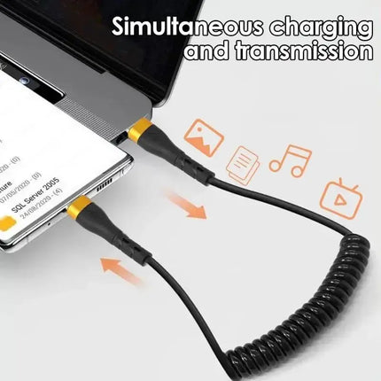 PD 120W Type C To Type C Cable 5A Fast Charge USB C Spring Car Charger Cable For iPhone 15 Series Xiaomi 12 Samsung S23 Macbook