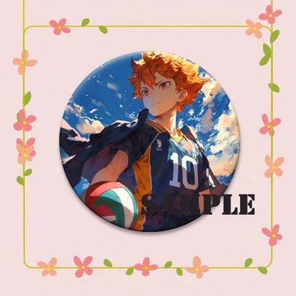 Round Snap-in Brooches Anime Haikyuu Lapel Pins Hinata Shoyo Tobio Kageyama Yu Nishinoya Cartoon Badge Backpack Accessories Gift