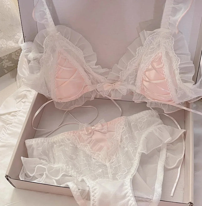 Lolita Girls Thin Cute Lace Small Bra Women Triangle Cup Bra Sexy Underwear Women Set Sexy Lingerie