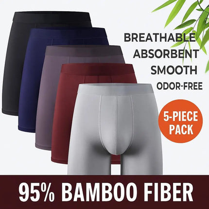 5pcs95% Bamboo Fiber 5% Spandex Men Length Long Leg Boxer Classic Design Comfortflex Waistband Underwear Man Sports Plus Size