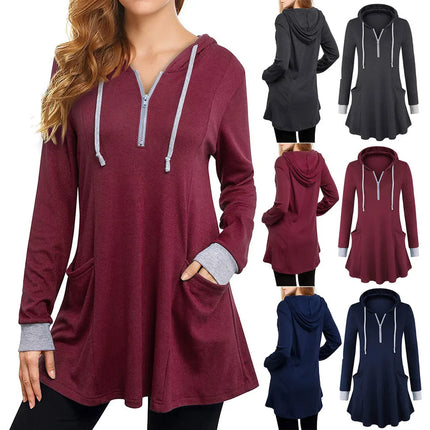 Autumn Loose-fit Hooded Color Blocking Long Sleeve Women's T-shirt Pullover Autumn Collection Casual Fashion Top