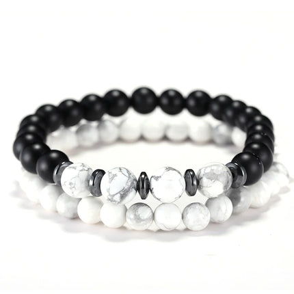Noter 5 Colors Men Bracelet Set 2Pcs/Pair Tiger Eyes Howlite Stone Strand Braclet Positive Energy Healing Braslet Pulsera Homme