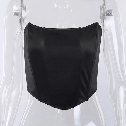 Sleeveless Off-Shoulder Velvet Fashion Sexy Corset Crop Top Vest Women's Underwear Backless Bustier Top Solid