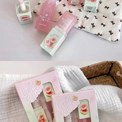 Guava Hydrating Lip Balm and Lip Oil Set Gege Bear Light Moisturizing Soothing and Tender Lips for Winter Use