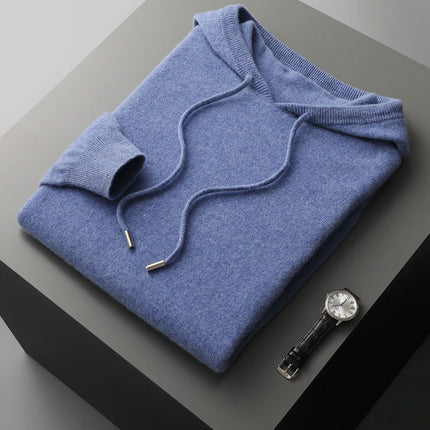 DjzDsm 100% Merino Wool Men's One-piece ready-to-wear Hoodie Knitted Sweatshirt Autumn Winter Casual Large Top Long Sleeved