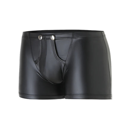 Men's Boxers Panties Faux Leather Button Boxershorts Men Pouch Panties Sexy Gay Underwear Mens Boxers Lingerie Nightclub Costume