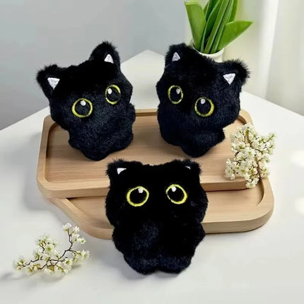 New Kawaii Big Eyes Cat Plush Doll With Scarf Black Cat Keychain Bag Pendant Cartoon Kitten Ornament Festival Gift For Friends