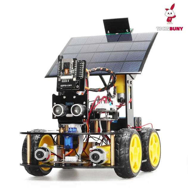 Solar Powered ESP32 CAM Programmable Robot Car With Ultrasonic Sensor IoT WiFi Control For Coding Education Students