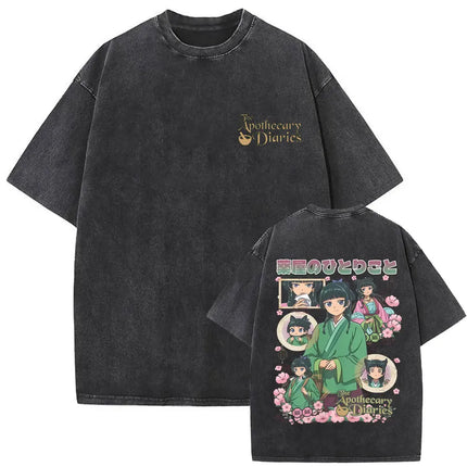 Japanese Anime The Apothecary Diaries Washed Vintage T Shirt Maomao Graphic T-shirt Men Women Cartoon Manga Funny T-shirts Tops