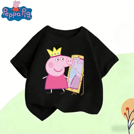 Peppa Pig 2026 Summer Cartoon Graphic 100% Cotton Print Hasbro Brand Children and Unisex T-shirt Casual Loose Breathable Y2k.