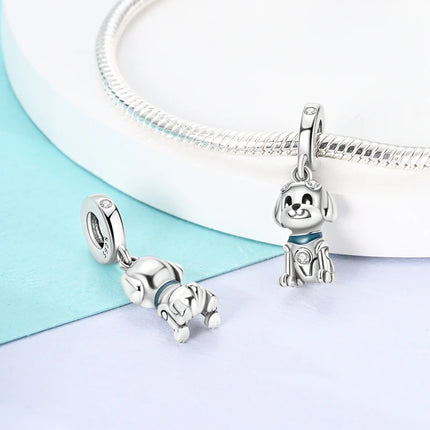 Original 925 Sterling Silver Charm Bead Balloon Poodle Cute Puppy Heart Charm Fit Bracelet Bangle Pendant Women DIY Jewelry Gift