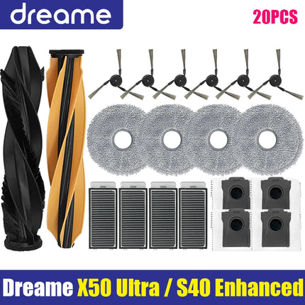 Dreame X50 Ultra / S40 Enhanced Edition Vacuum Cleaner Parts Main Roller Side Brush Hepa Filter Mop Cloth Dust Bag