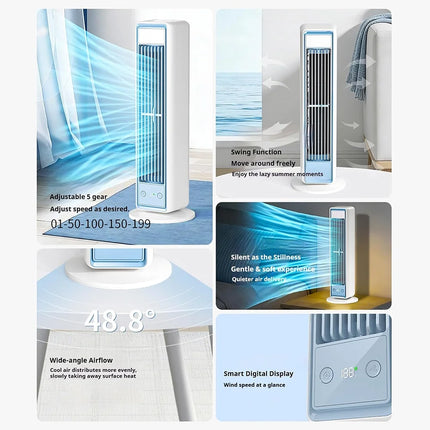 Multi-Dimensional Tower Fan Silent Portable Air Conditioner Office Home Air Cooler Strong Wind Cooling Leafless Air Fan