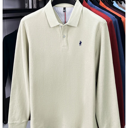 100% pure cotton luxury men's long-sleeve polo shirt designer brand Paul pony embroidery soft comfort spring autumn casual T-shirt