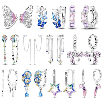 Original 925 Sterling Silver Tassel Earrings Women 2025 Zircon Ear Studs Sparkling Pave Hoop Earring Anniversary Jewelry Gift