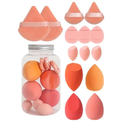 14Pcs Hybrid Makeup Sponge & Powder Puff Set - Hydrophilic Latex-Free Foundation & Loose Powder | Vegan Oil-Free Beauty Tools