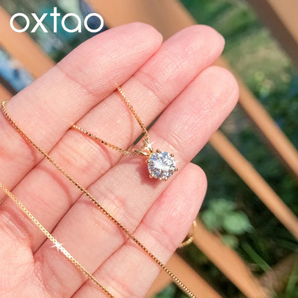 OXTAO 0.5ct–5ct D Moissanite Solitaire Necklace Certified  Lab Imitation Diamond Charm Pendant Necklace Jewelry 14K Gold Filled
