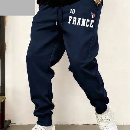 France Flag Prints Sweatpants Mens Winter Loose Trousers Basics Comfortable Fleece Warm Jogger Pants Casual Pocket Male Clothes