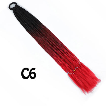 Synthetic Gradient Color Dirty Braided Ponytail Extensions With Elastic Band 24" Rainbow Braid Pony Tail Hairpiece For Girl