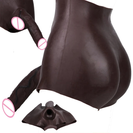 FAAK Wearable Black Penis Sleeve Silicone Panties Strap On Dildo Harness Hollow Dildo Realistic Cock Enlarger Sex Toys For men