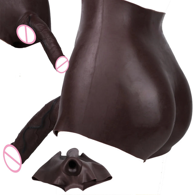 FAAK Wearable Black Penis Sleeve Silicone Panties Strap On Dildo Harness Hollow Dildo Realistic Cock Enlarger Sex Toys For men
