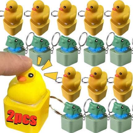 Funny Croaking Frog Duck Luminous Button Keychain Keyboard Fidget Clicker Sound Keyring for Stress Relief Finger Toy Gift Decor