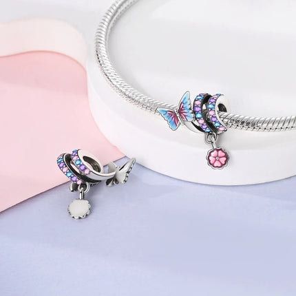 925 Sterling Silver Purple Series Butterfly Aries Gemini Safety Chains Fit Original Bracelet DIY Jewelry Making Gift For Women
